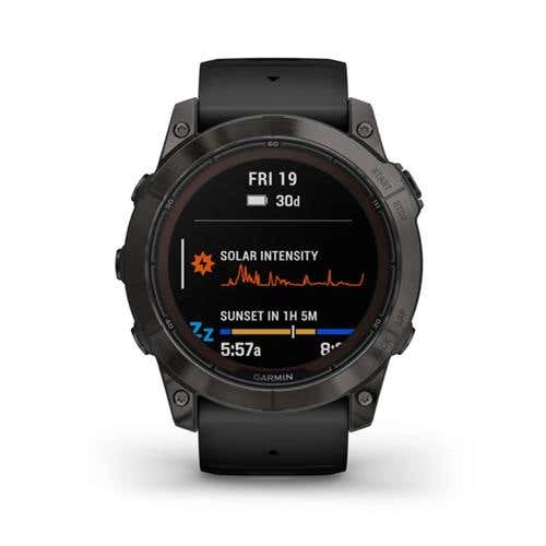 Garmin Fenix 7X Pro Sapphire Solar Edition Carbon Grey DLC Titanium with Black Band 010 02778 10 Visions Electronics Canada