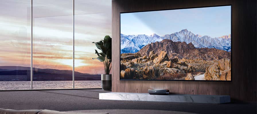 nice living room with view and projector