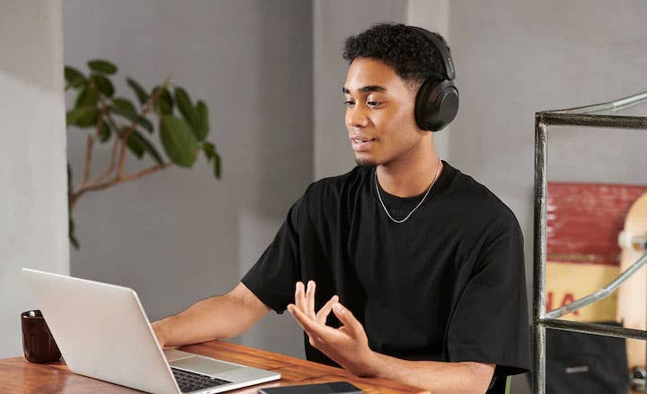 Male wearing headphones